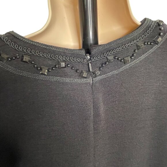 Vintage Liz Claiborne Black Beaded Sweater Dress Size Med u  Knee Length Modest - Picture 10 of 14